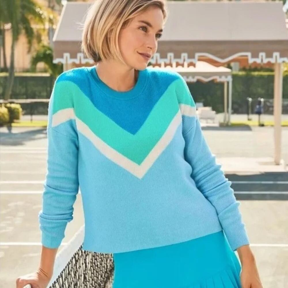 Lilly Pulitzer Rivka Sweater Size XS Ravello Blue Teal Chevron Stripe Coastal